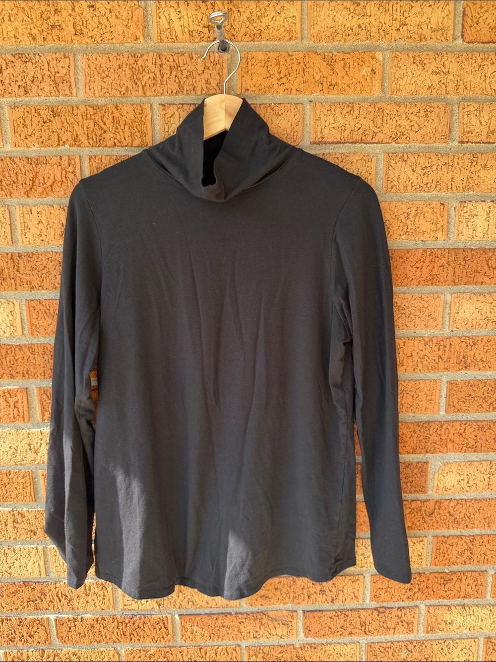 J. Jill Luxe Supima Shirttail Turtleneck Black Womens Soft Long Sleeves